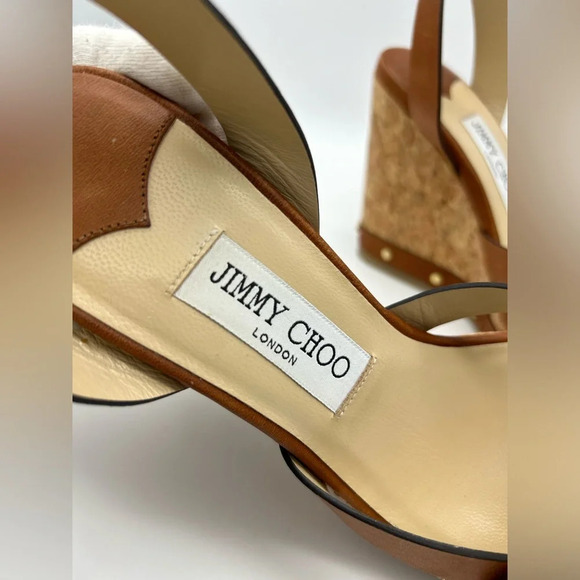 $795 Jimmy Choo Women's Cognac Drya Studded Wedge Sandal Shoes Size EU 38 - Picture 16 of 16